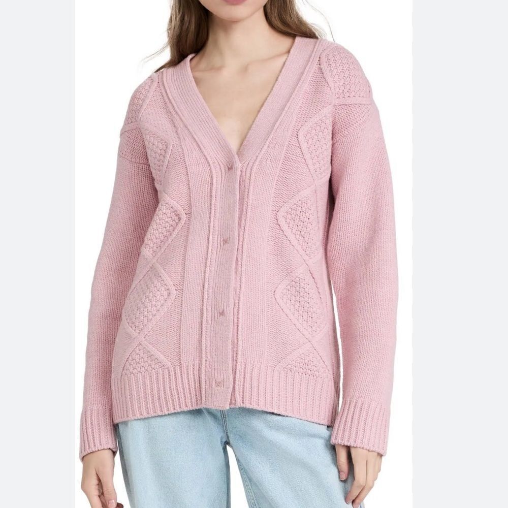 ATM Merino Wool Cable Knit Cardigan Sweater Pink L